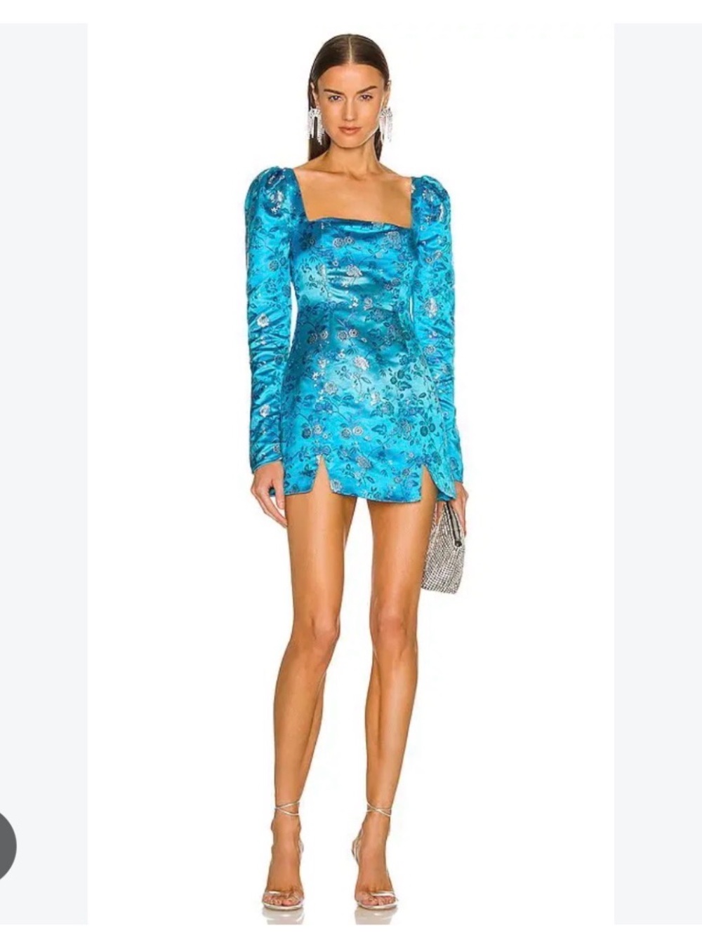 Turquoise Floral Satin Cowl-Neck Tunic